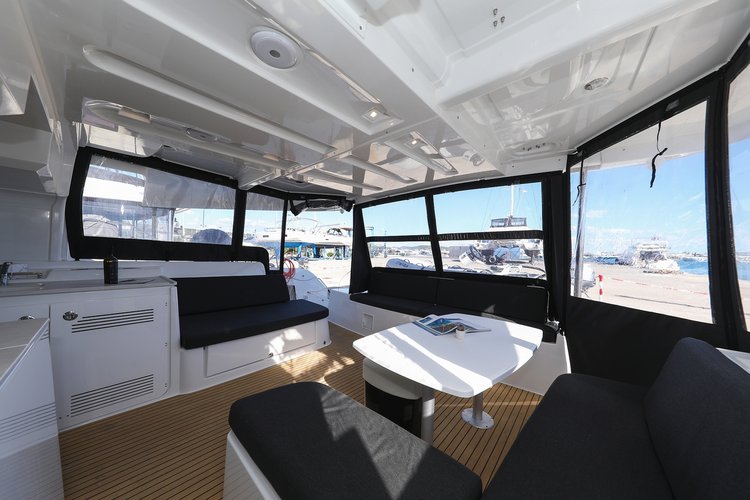 Up to 12 persons can enjoy a ride on this Lagoon boat
