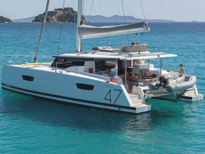 All you need to do is relax and have fun aboard the Fountaine Pajot Saona 47